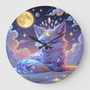 A small Star Whisper Moonlit Fox sleeping peaceful Large Clock