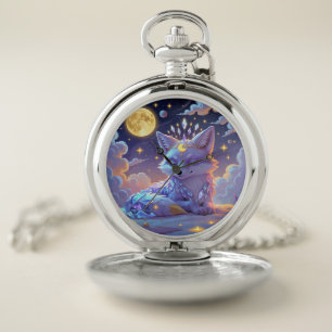 A small Star Whisper Moonlit Fox sleeping peaceful Pocket Watch