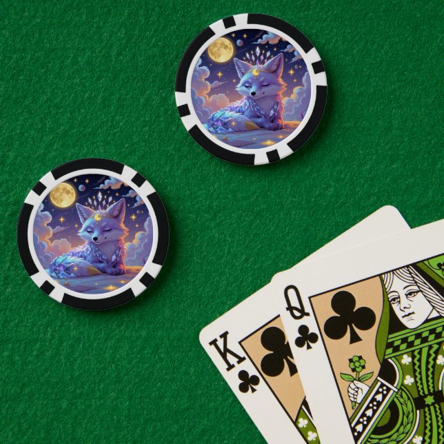 A small Star Whisper Moonlit Fox sleeping peaceful Poker Chips (Poker Table (Double))