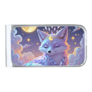 A small Star Whisper Moonlit Fox sleeping peaceful Silver Finish Money Clip