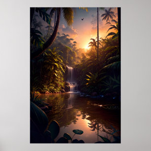 A Small Waterfall in the Jungle's Embrace Poster