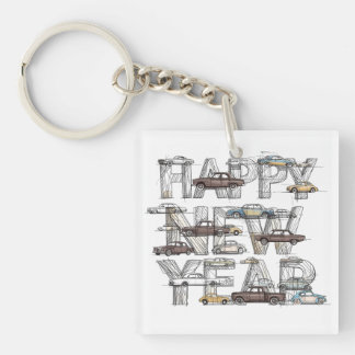 a smart happy new year design for cars lovers  keychain