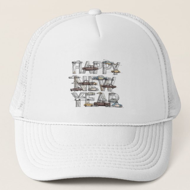 a smart happy new year design for cars lovers  trucker hat (Front)