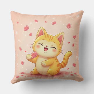 a smiling cat throw pillow