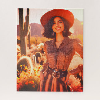 A Smiling Cowgirl in the Desert 520 Piece Puzzle 