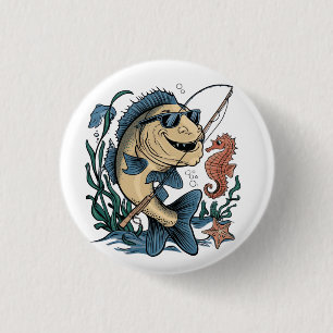 a smiling fish button