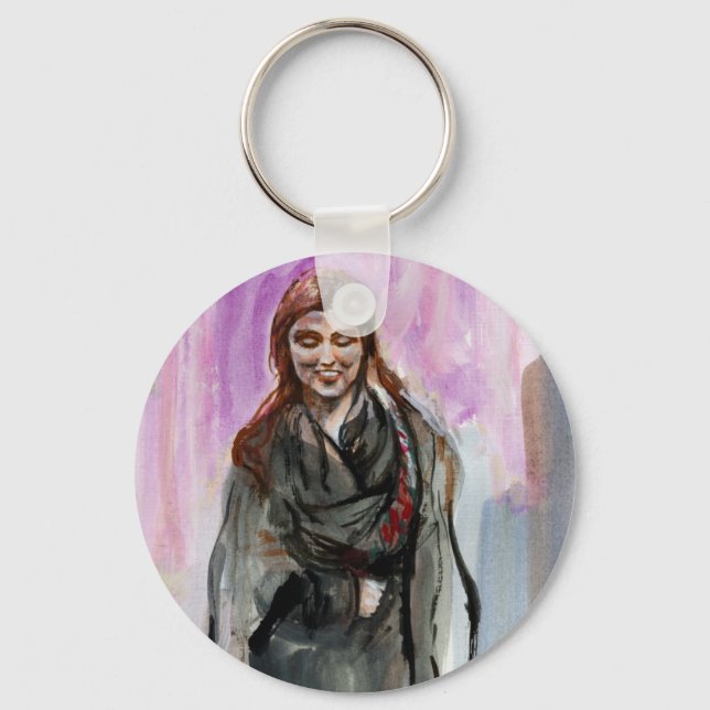 A Smiling Girl in Black Keychain (Front)