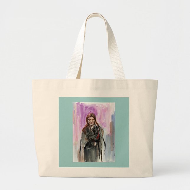 A Smiling Girl in Black Large Tote Bag (Front)