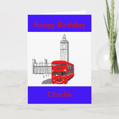 A smiling London Bus Birthday customize Card
