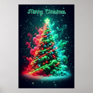 A Smoky red and Green Christmas Tree 24x36 Wall Poster
