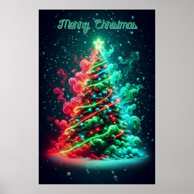 A Smoky red and Green Christmas Tree 24x36 Wall Poster (Front)