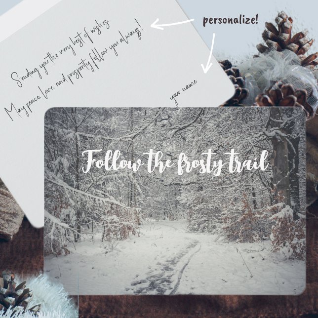 A snow-covered path through a winter forest card (Creator Uploaded)