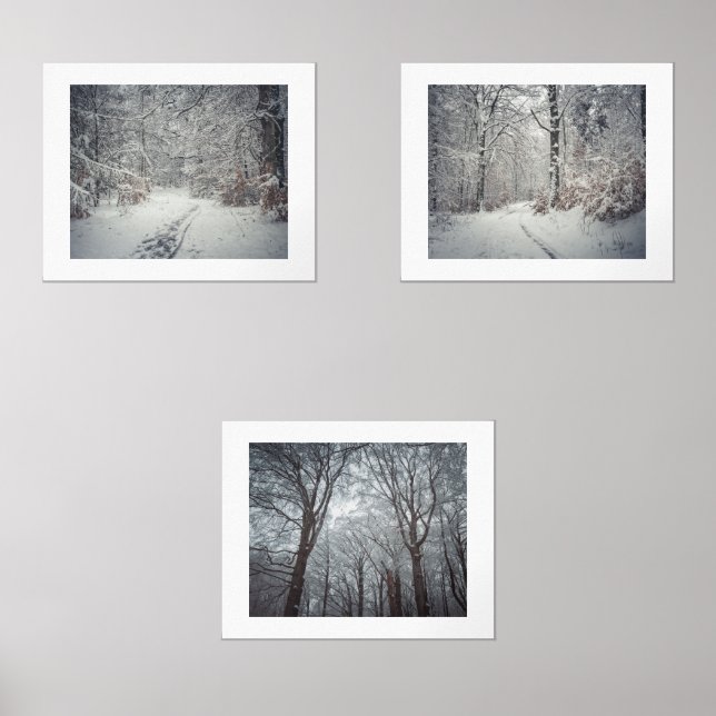 A snow-covered path through a winter forest wall art sets (Front)