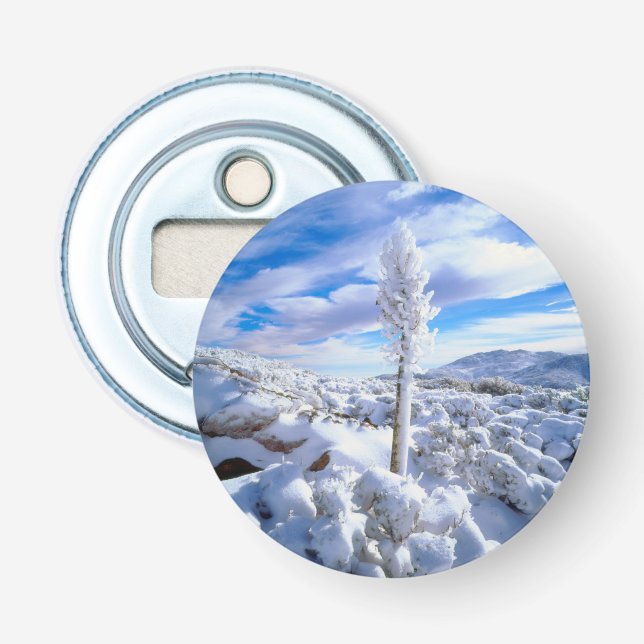 A snow covered yucca bottle opener (Front)