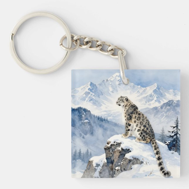 A Snow Leopard on Snowy Peak Keychain (Front)