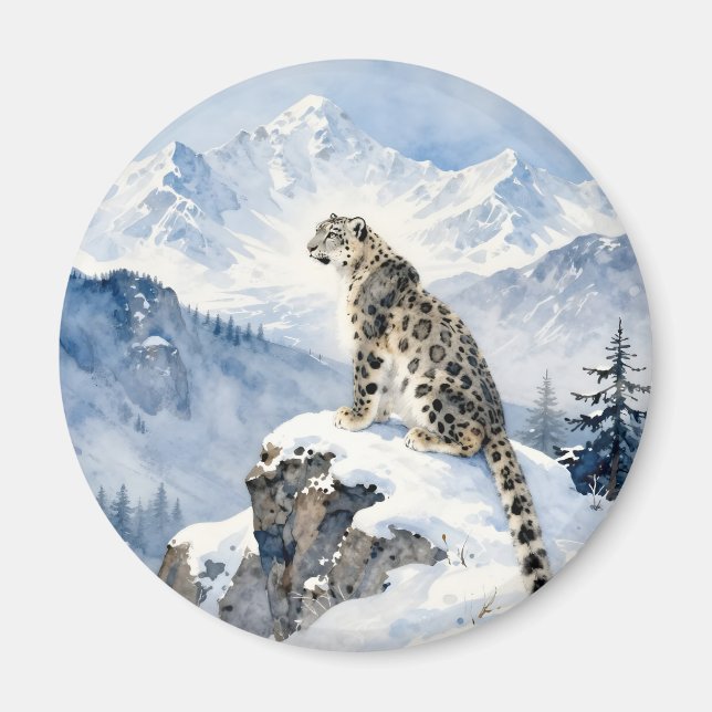 A Snow Leopard on Snowy Peak Magnet (Front)
