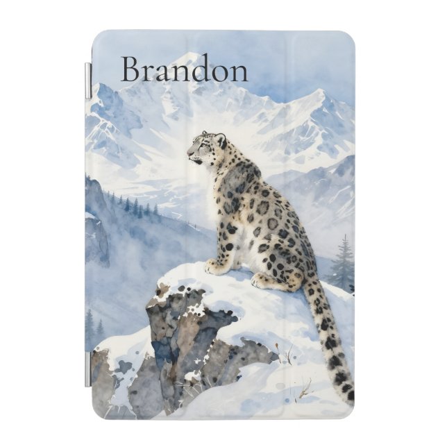 A Snow Leopard on Snowy Peak Personalized iPad Mini Cover (Front)