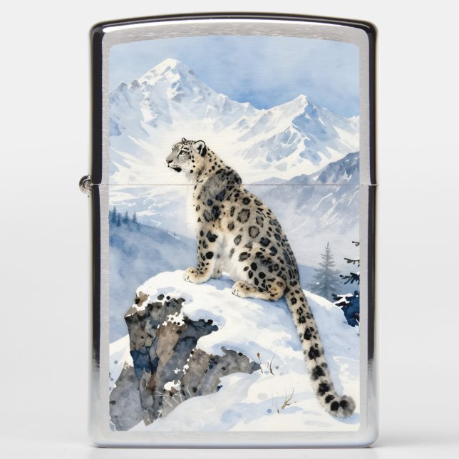 A Snow Leopard on Snowy Peak Personalized Zippo Lighter (Front)