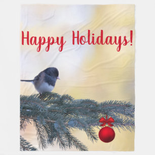 A Snowbird Wishing You Happy Holidays on a Fleece Blanket