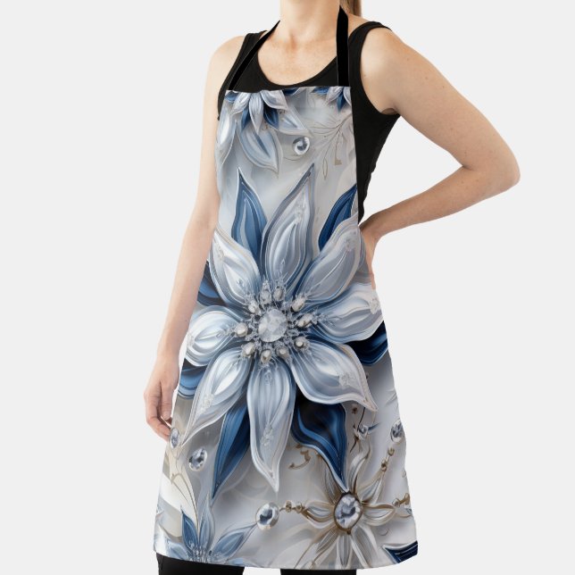 A snowflake winter event decor apron (Insitu)