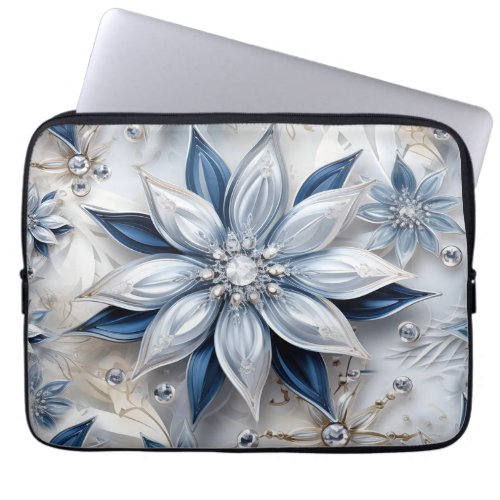 A snowflake winter event decor laptop sleeve