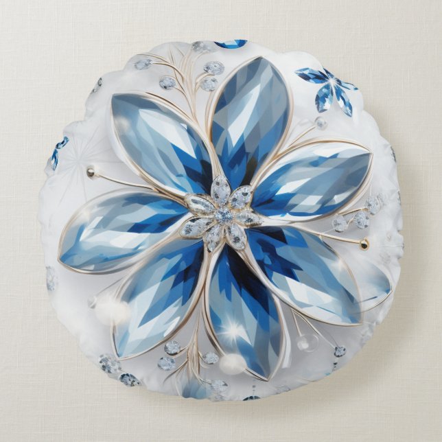 A snowflake winter event decor round pillow (Front)