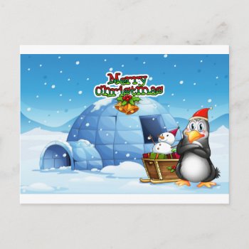 A Snowman And A Penguin In Front Of The Igloo Postcard by GraphicsRF at Zazzle