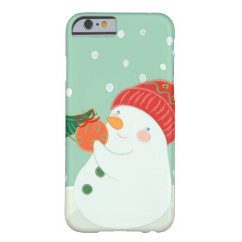 A snowman hanging an ornament on a tree barely there iPhone 6 case
