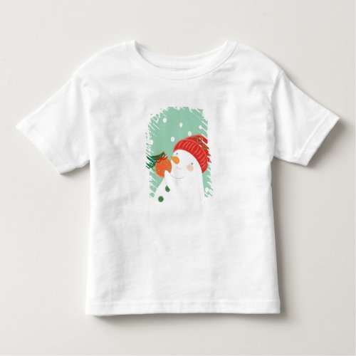 A snowman hanging an ornament on a tree toddler t_shirt