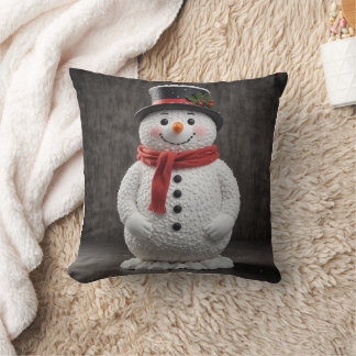A SNOWMAN IN A BLCK HAT THROW PILLOW