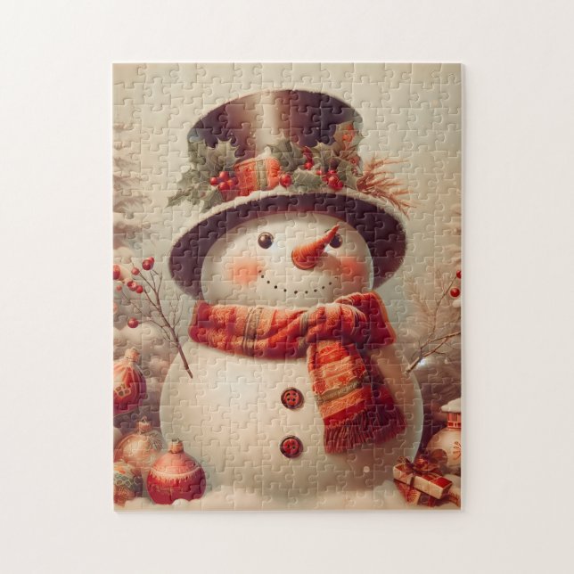 A snowman in a winter landscape jigsaw puzzle (Vertical)