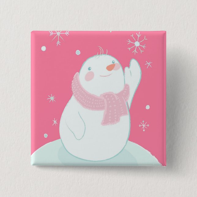 A snowman reaching for a falling snowflake button (Front)