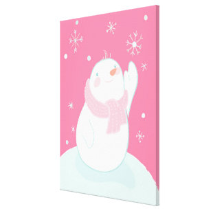 A snowman reaching for a falling snowflake canvas print