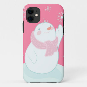 A snowman reaching for a falling snowflake iPhone 11 case