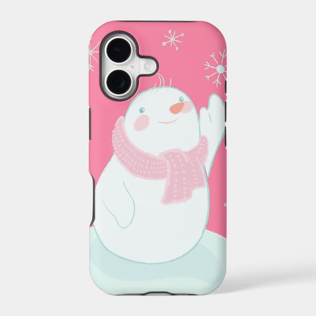 A snowman reaching for a falling snowflake iphone case (Back)