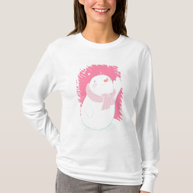 A snowman reaching for a falling snowflake T-Shirt (Front)