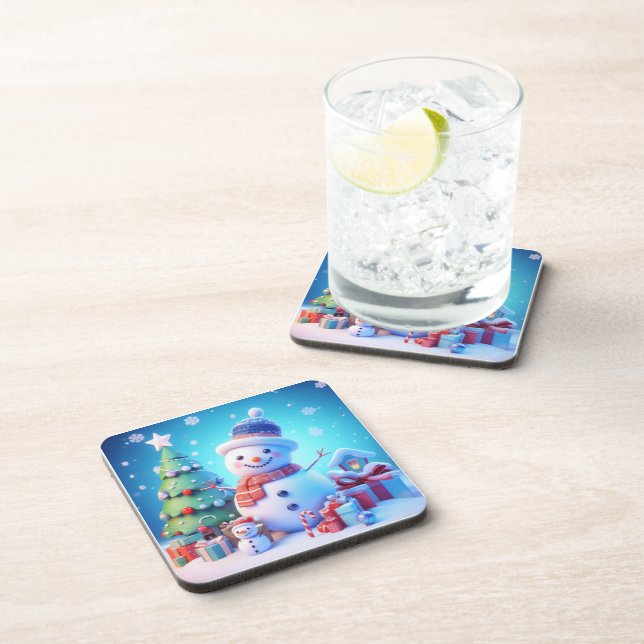 A Snowman's Christmas Cheer Beverage Coaster (Right Side)