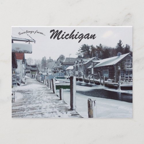 A Snowy Day in Leland Michigan USA Postcard