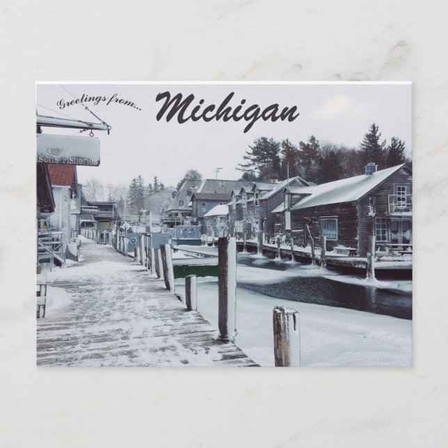 A Snowy Day in Leland Michigan USA Postcard (Front)