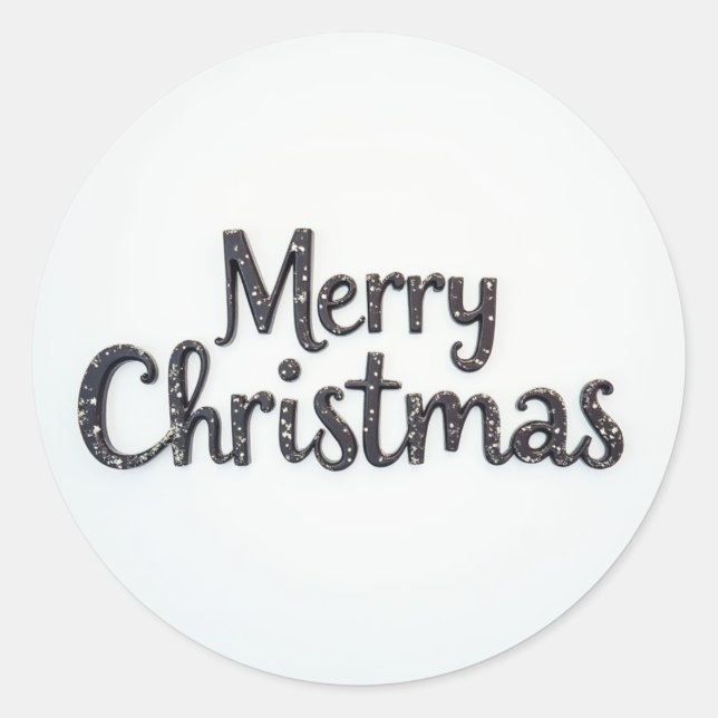 a snowy Merry Christmas Classic Round Sticker (Front)