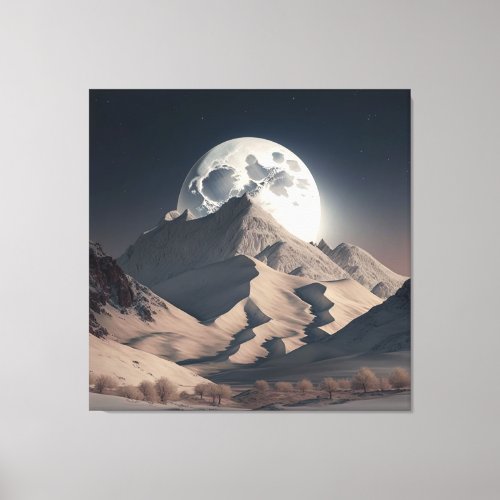 A snowy mountain range under the radiant moonlight canvas print