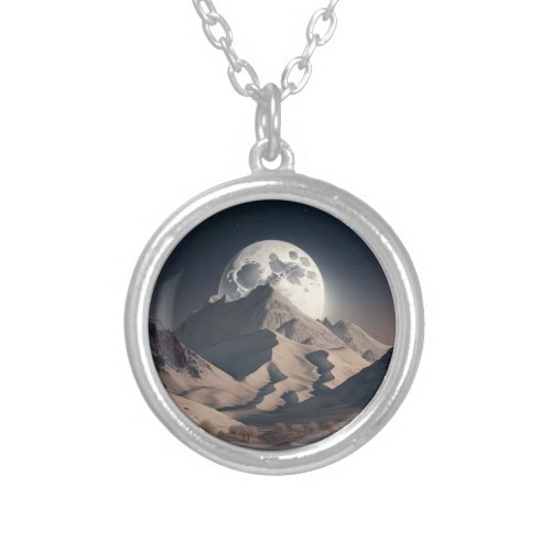 A snowy mountain range under the radiant moonlight silver plated necklace
