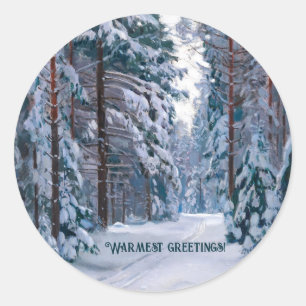 A Snowy Path in the Forest  Classic Round Sticker