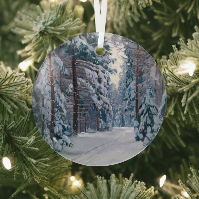 A Snowy Path in the Forest Glass Ornament (Insitu)