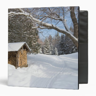 A snowy scene at the AMC's Little Lyford Pond Binder