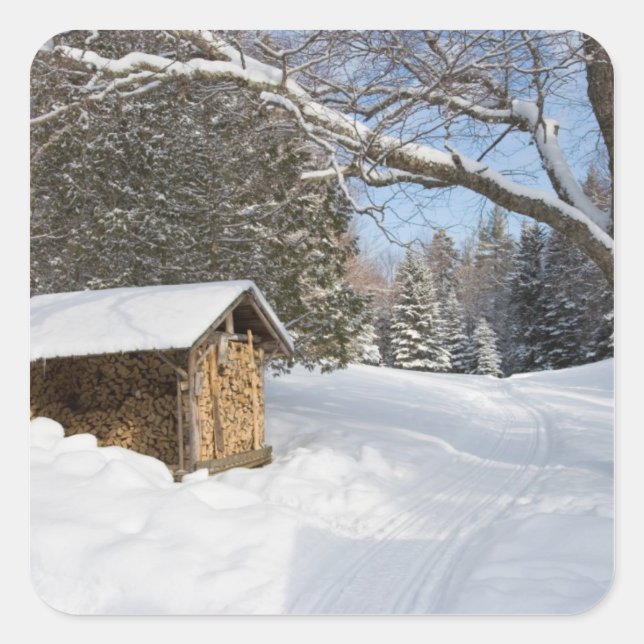 A snowy scene at the AMC's Little Lyford Pond Square Sticker (Front)