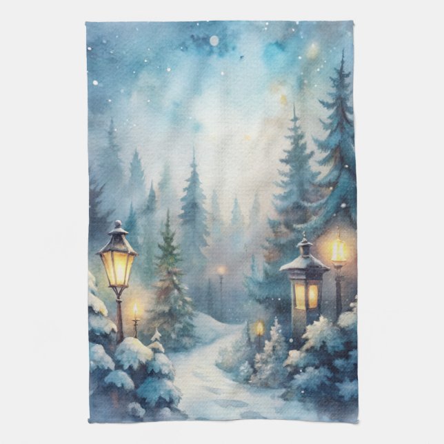 A Snowy Winter Scene Kitchen Towel (Vertical)