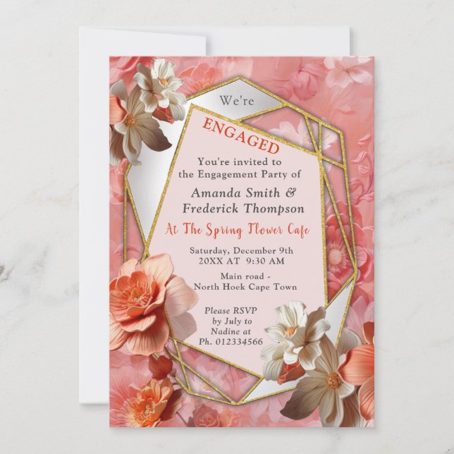A soft 2024 colour of Peach Fuzz Flowers Invitation (Front)