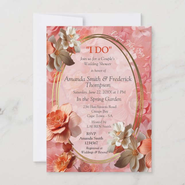 A soft 2024 colour of Peach Fuzz Flowers Invitation (Front)