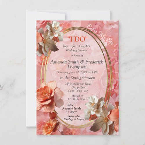 A soft 2024 colour of Peach Fuzz Flowers Invitation